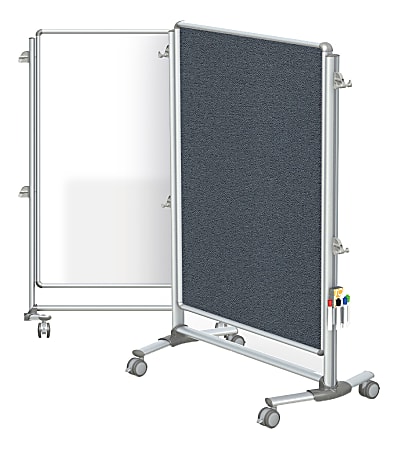 Ghent Nexus Jr. Partition Double-Sided Mobile Magnetic Whiteboard/Bulletin Board, 46 1/4" x 34 1/4", Gray Fabric/Silver Aluminum Frame