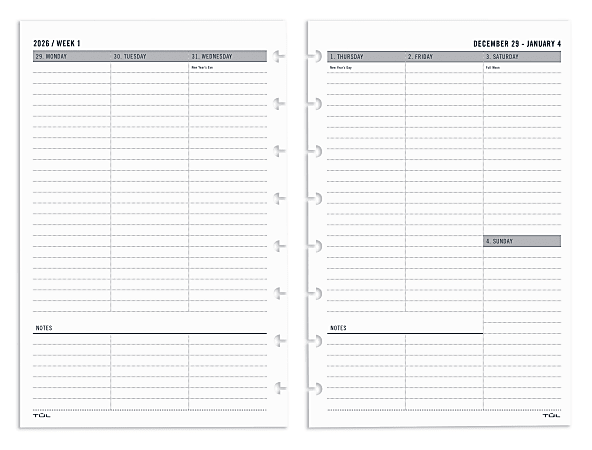 2026 TUL® Weekly Planner Refill Pages, Junior Size, January To December