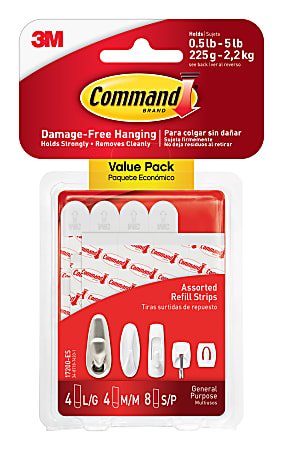 Command Picture Hanging Strips 8 Pairs 16 Command Strips Damage Free White  - Office Depot