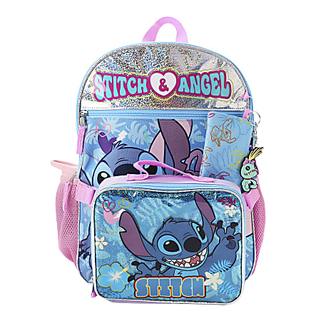 Bioworld Stitch Backpack With Lunch Bag/Key Chain/Water Bottle/Carabiner, Multicolor
