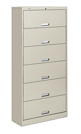 HON® Brigade® 600 36"W Lateral 6-Shelf Letter-Size File Cabinet With Locking Doors, Metal, Light Gray/Silver