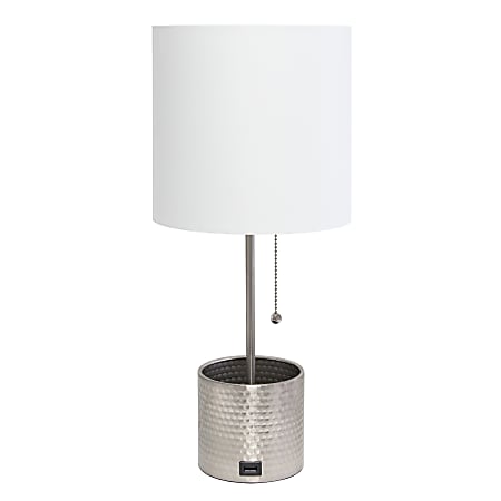 Simple Designs Hammered Metal Organizer Table Lamp, 18-1/2”H, Clear Shade/Brushed Nickel Base