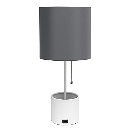 Simple Designs Hammered Metal Organizer Table Lamp, 18-1/2”H, Gray Shade/White Base