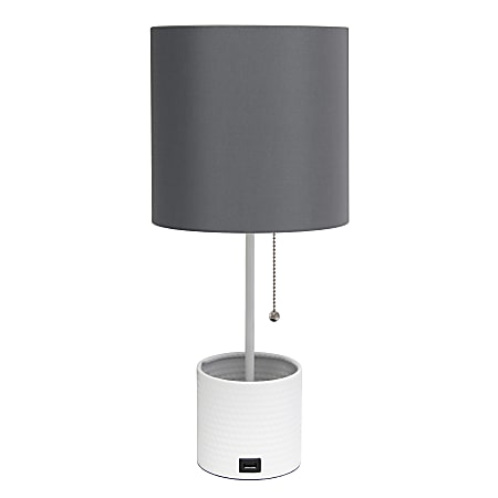 Simple Designs Hammered Metal Organizer Table Lamp, 18-1/2”H, Gray Shade/White Base