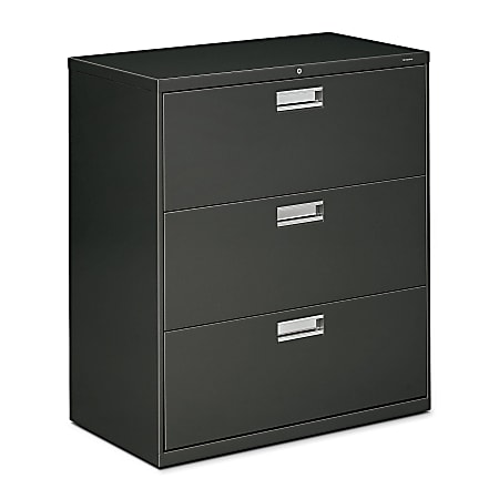 HON® 600 36"W x 18"D Lateral 3-Drawer File Cabinet With Lock, Charcoal