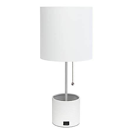 Simple Designs Hammered Metal Organizer Table Lamp, 18-1/2”H, White Shade/White Base