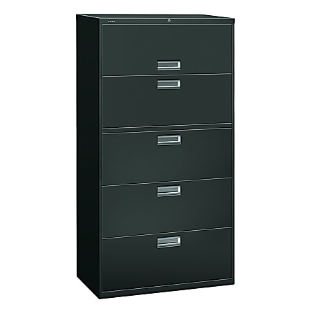 HON® 600 36"W x 18"D Lateral 5-Drawer File Cabinet With Lock, Charcoal