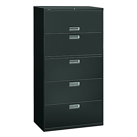 HON® 600 36"W Lateral 5-Drawer Standard File Cabinet With Lock, Metal, Charcoal