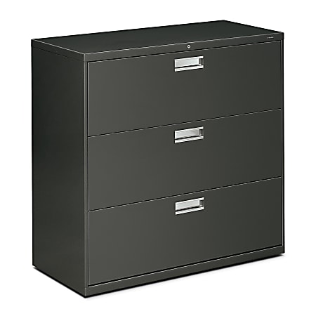HON® 600 42"W x 18"D Lateral 3-Drawer File Cabinet With Lock, Charcoal