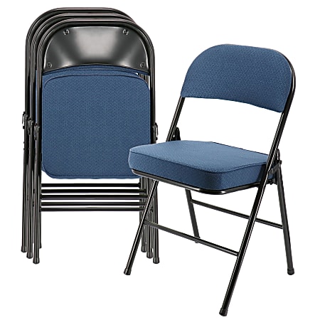 Elama Metal Folding Chairs With Padded Seats, Dark Blue/Black, Set Of 4 Chairs