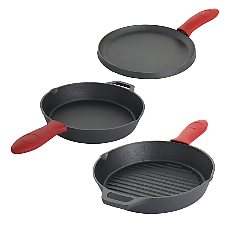 MegaChef Cast Iron Pre-Seasoned 3 Piece Skillet Set