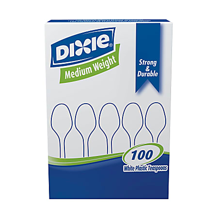 Dixie® Plastic Utensils, Medium-Weight Teaspoons, White, Box Of