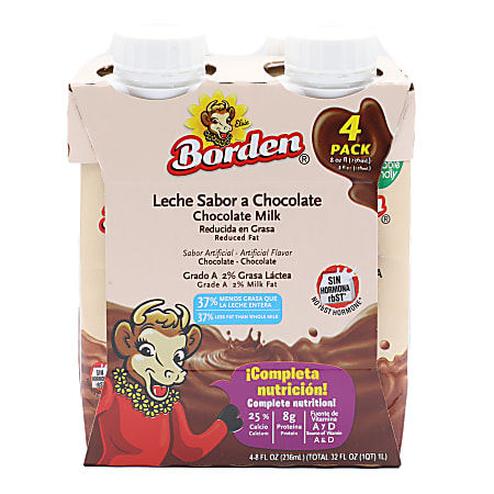 Borden Dairy 2% UHT Milk, Chocolate, 8 Oz, Total Qty 4