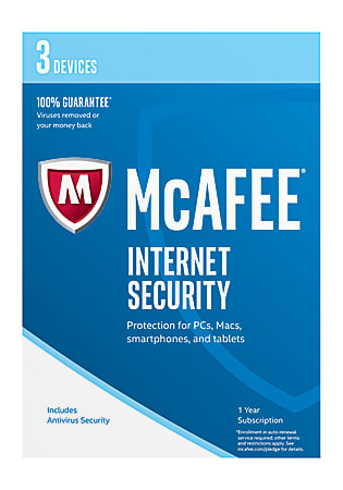 McAfee&reg; Internet Security 2017, AntiVirus Software, 1-Year Subscription, For 3 PC And Apple&reg; Mac&reg; Devices, Product Key Card?