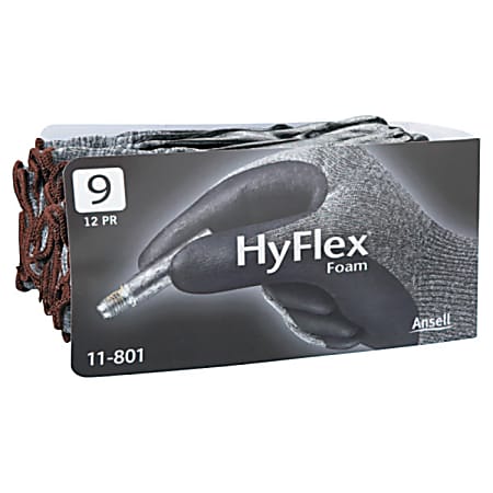 Ansell HyFlex® Foam Gloves, Size 9, Black/Gray, Pack Of 24