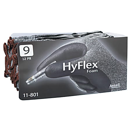 Ansell HyFlex® Foam Gloves, Size 9, Black/Gray, Pack