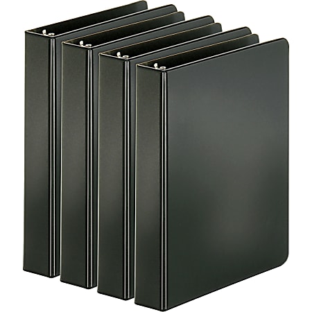 Business Source Basic Round Ring Binders, 1" Ring, Black, Pack Of 4