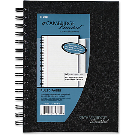 Cambridge Limited Hardcover Legal Ruled Business Notebook with Pocket Medium 