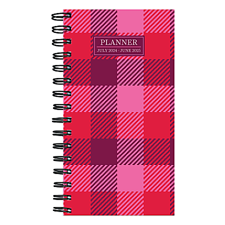 2025 TF Publishing Small Weekly/Monthly Planner, 3-1/2” x 6-1/2”, Pink Plaid, January To December