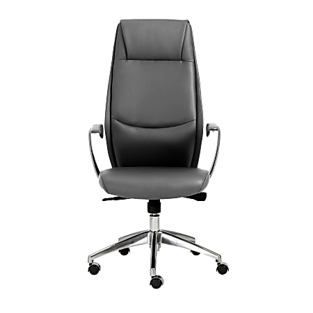 Eurostyle Crosby Faux Leather High-Back Commercial Office Chair, Gray/Silver