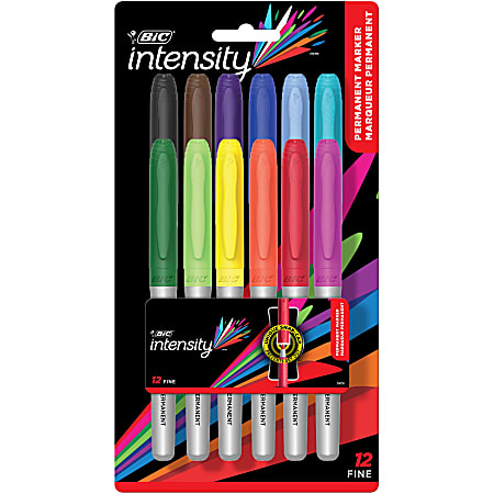 BIC Intensity Permanent Markers, Fine Point, Assorted Colors, Pack Of 12 Markers