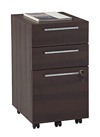 Realspace® Trezza 19"D Vertical 3-Drawer Mobile File Cabinet, Warm Walnut