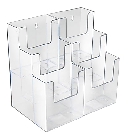 Azar Displays 3-Tier 6-Pocket Plastic Trifold Brochure Holders, 9-1/8"H x 9"W x 5-3/8"D, Clear, Pack Of 2 Holders