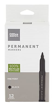 Office Depot® Brand Permanent Markers, Fine Point, 100% Recycled Plastic Barrel, Black Ink, Pack Of 12