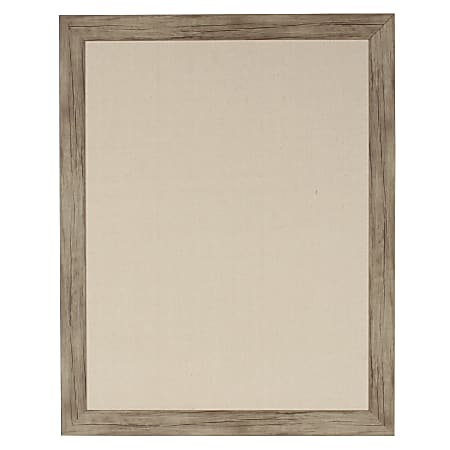 DesignOvations Beatrice Non-Magnetic Framed Linen Fabric Pinboard, 23” x 29", Tan, Rustic Brown Plastic Frame