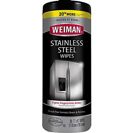 Weiman Stainless Steel Wipes - Wipe - 7 Width x 8 Length - 30 / Canister  - 4 / Carton - White