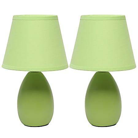 Creekwood Home Nauru Petite Ceramic Oblong Table Lamps, 9-1/2"H, Green Shades/Green Bases, Set Of 2
