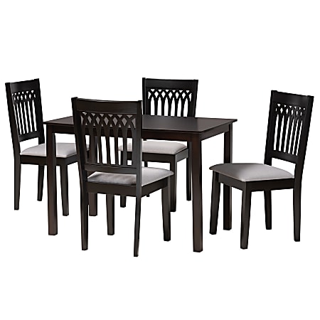 Baxton Studio Genesis Modern 5-Piece Dining Set, 29-3/16”H x 43-5/16”W x 27-9/16”D, Gray/Dark Brown