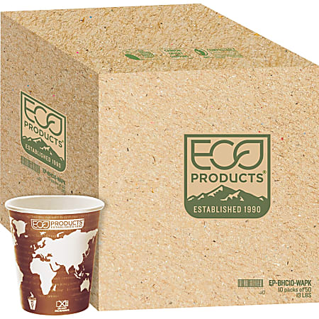 Eco-Products World Art Hot Cups - 10 fl oz - 500 / Carton - Multi - Polylactic Acid (PLA), Resin, Paper - Hot Drink