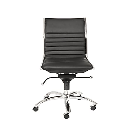 Eurostyle Dirk Armless Faux Leather Low-Back Commercial Office Chair, Chrome/Black