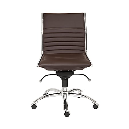 Eurostyle Dirk Armless Faux Leather Low-Back Commercial Office Chair, Chrome/Brown