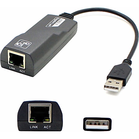 AddOn 8in USB 2.0 (A) Male to RJ-45 Female Gray & Black Network Adapter Cable - 100% compatible and guaranteed to work