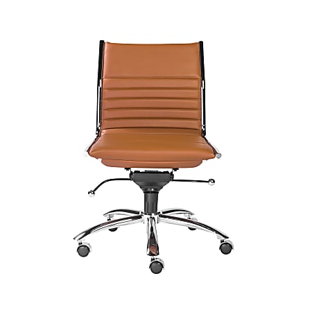 Eurostyle Dirk Armless Faux Leather Low-Back Commercial Office Chair, Chrome/Cognac