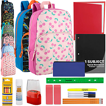 Trailmaker Backpacks With 20-Piece School Supply Kits, Assorted, Total Qty 24