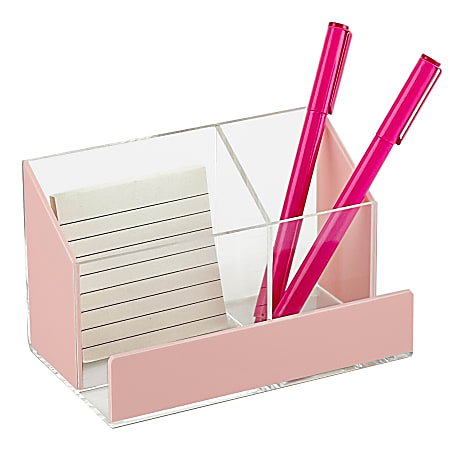 Realspace&reg; Acrylic Desk Organizer, 3-7/16"H x 6"W x 3-5/8"D, Clear/Pink