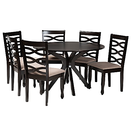 Baxton Studio Mila Dining Set, 29-15/16”H x 47-1/4”W x 47-1/4”D, Sand/Dark Brown