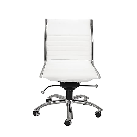 Eurostyle Dirk Armless Faux Leather Low-Back Commercial Office Chair, Chrome/White
