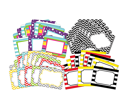 Barker Creek Name Tags, 2 ¾” x 3 ½", Chevron/Wide Stripes/Happy, 45 Name Tags Per Pack, Case Of 4 Packs