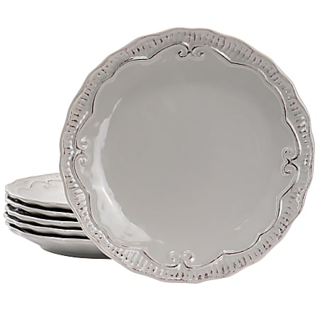 Modern Southern Home Capri 6-Piece Stoneware Embossed Dinner Plate Set, 11”, Gray