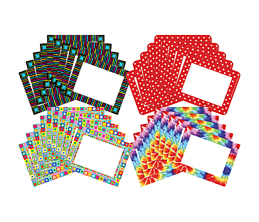 Barker Creek Name Tags, 2 ¾” x 3 ½", Retro/Tie Dye/Neon/Dot, 45 Name Tags Per Pack, Case Of 4 Packs