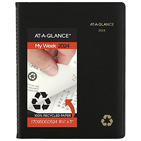 2024 AT-A-GLANCE® Recycled Weekly/Monthly Appointment Book Planner, 8-1/4" x 11", 100% Recycled, Black, January To December 2024, 70950G05