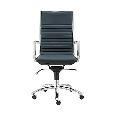 Eurostyle Dirk Faux Leather High-Back Commercial Office Chair, Chrome/Blue