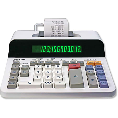 Sharp 12 Digit Thermal Printing Calculator - Thermal - 8 lps - LCD - White - 1 Each