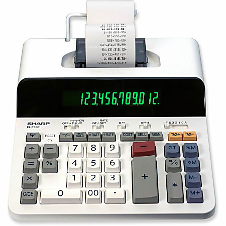 Sharp ELT3301 12-Digit Thermal Printing Calculator - 8.0 LPS - Backlit LCD - 15 mm Digit Size - AC Power - ELT3301
