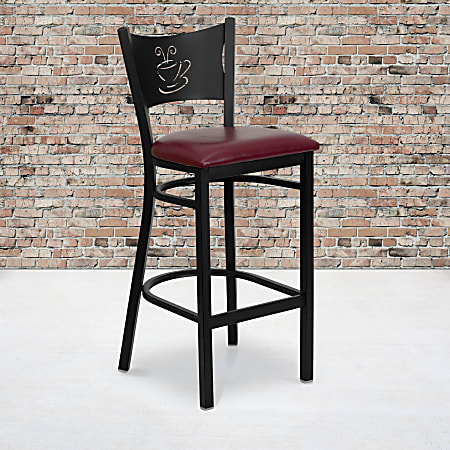 Flash Furniture Coffee Back Metal/Vinyl Restaurant Bar Stool, Burgundy/Black