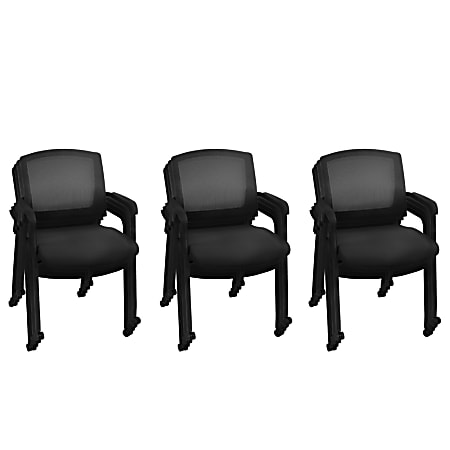 Regency Knight Mesh Stacking Chairs, With Casters, Black, Pack Of 12 Chairs